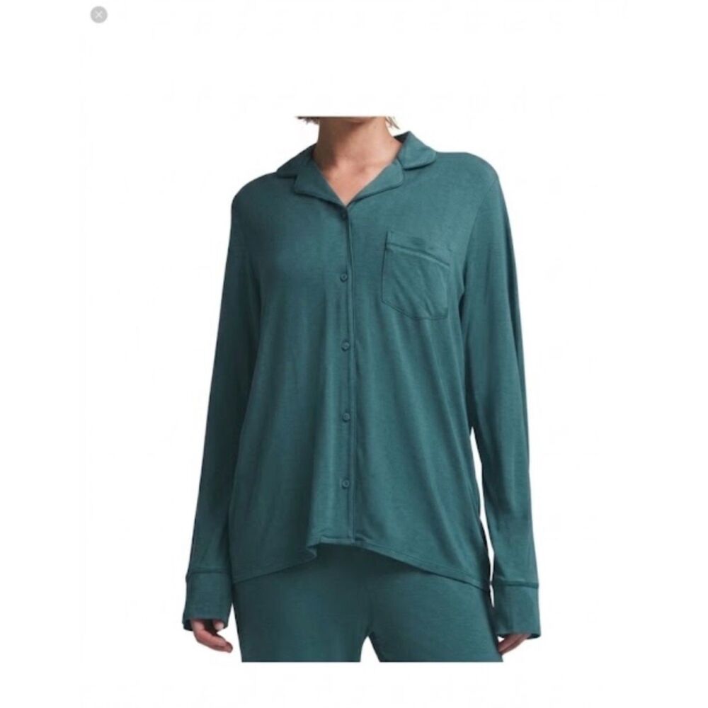 SKIMS Women's NWOT Dark Teal Green Long Sleeve Button Up Pajama Top Size XS
